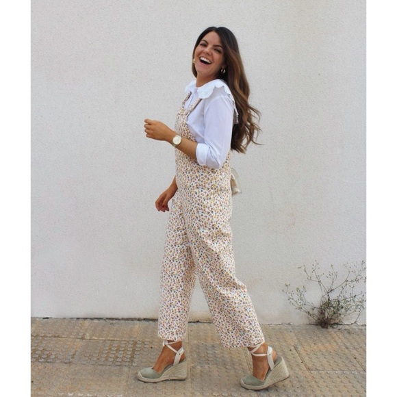 Jane Floral Beige Denim Jumpsuit 
